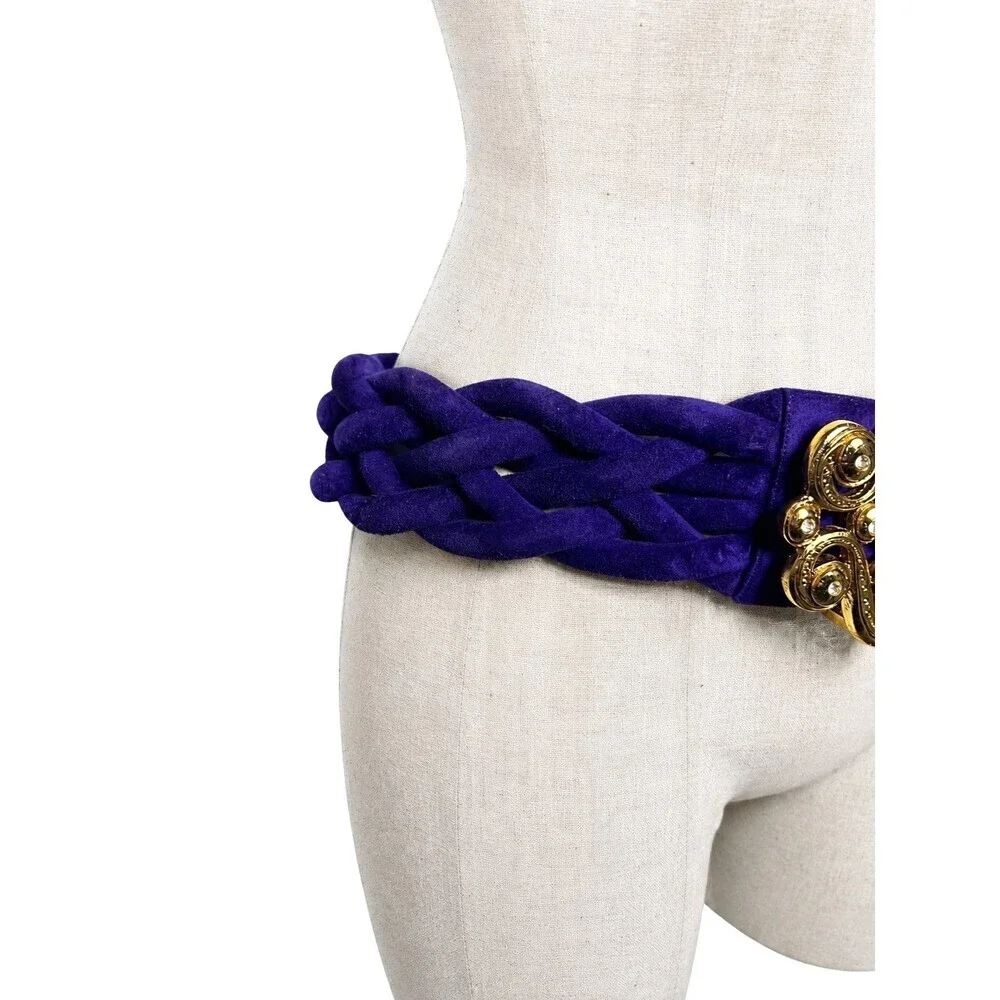Emanuel Ungaro Parallele Paris Vintage 90's Purple Suede statement belt gold NWT